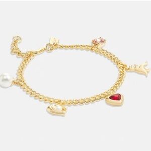 Coach Red Heart And Pearl Charms Gold Tone Bracelet NWT